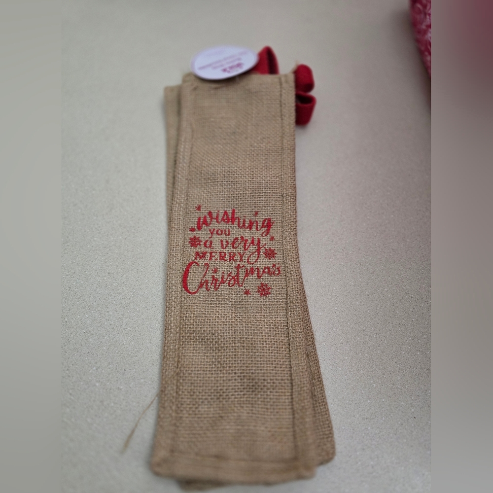 Festive Burlap Christmas Wine Bag